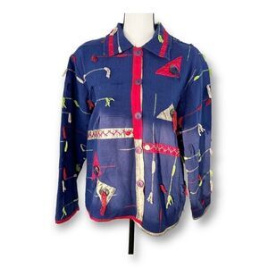 Anu by Natural‎ Blue Tapestry Art to Wear Button up Jacket XL